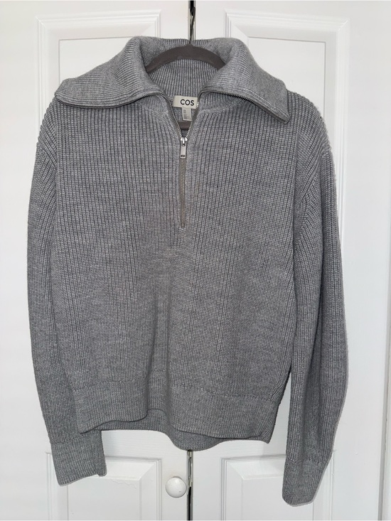 COS Sweaters - COS Light Gray Ribbed Half-Zip Sweater